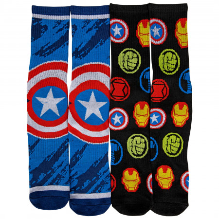 Captain America Symbol and Avengers Logo 2-Pair Pack of Crew Socks
